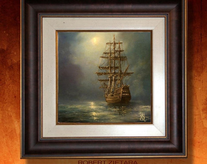 Mystic Voyage: Ship at Night, Nautical Art Print from original ship painting, Seascape Decoration, Tall Ship Painting