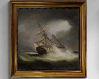 HMS VICTORY, James Buttersworth, premium reproduction hand finished canvas print with brush strokes looks like original oil painting, framed