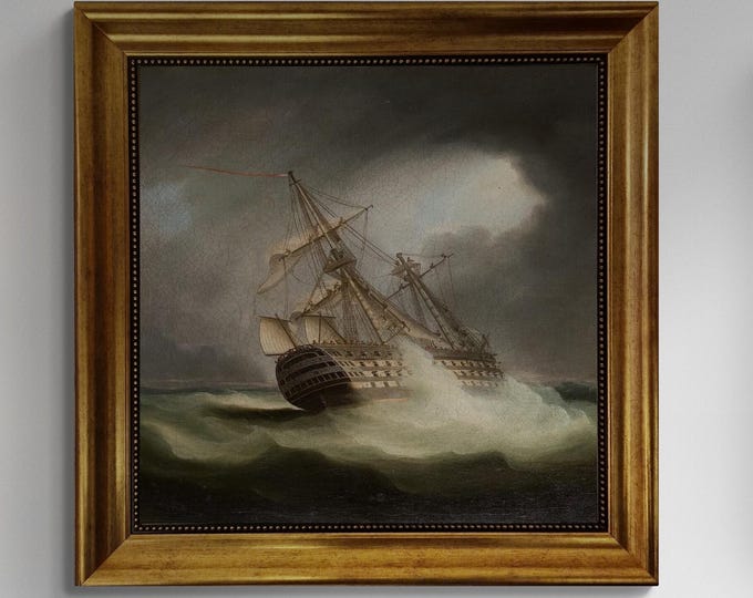 HMS VICTORY, James Buttersworth, premium reproduction hand finished canvas print with brush strokes looks like original oil painting, framed