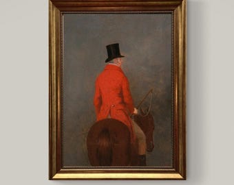 Vintage Gentleman on Horseback Framed Canvas Art Print with Brush strokes