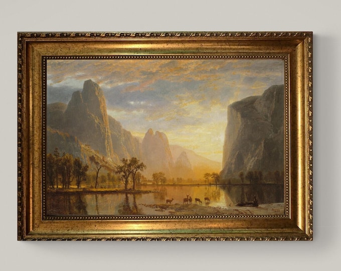 Albert Bierstadt Yosemite Valley Canvas Print: Golden Frame, Brush Strokes