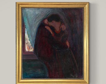 The Kiss - Edvard Munch Canvas Print with Golden Vintage Frame