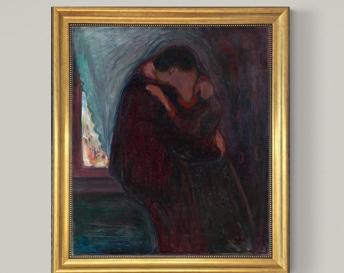 The Kiss - Edvard Munch Canvas Print with Golden Vintage Frame