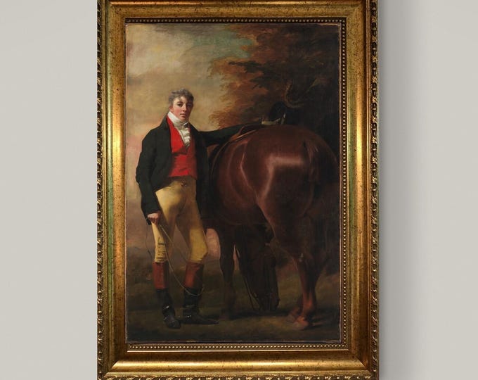 Victorian Hunting Scene Canvas Art Print, Golden Frame, Brush Strokes