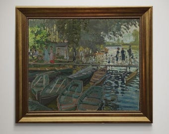 Bathers at La Grenouillère Print – Claude Monet Giclée Canvas, Vintage Frame