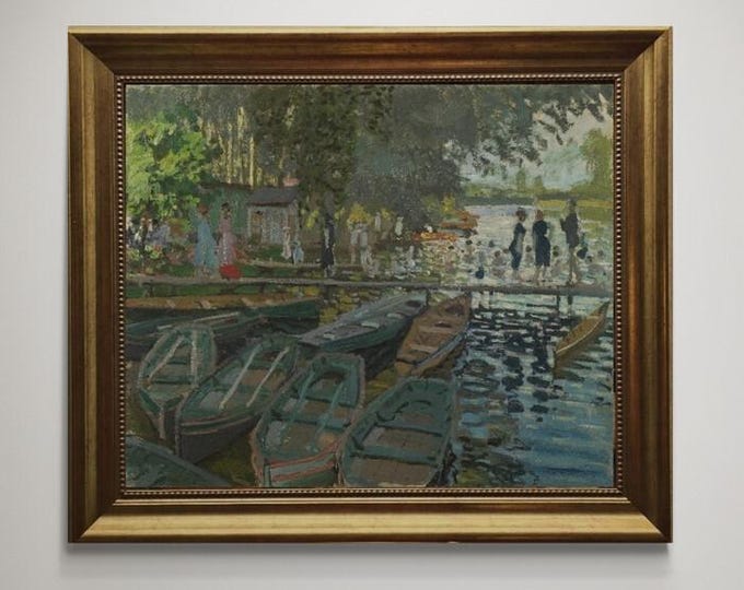 Bathers at La Grenouillère Print – Claude Monet Giclée Canvas, Vintage Frame