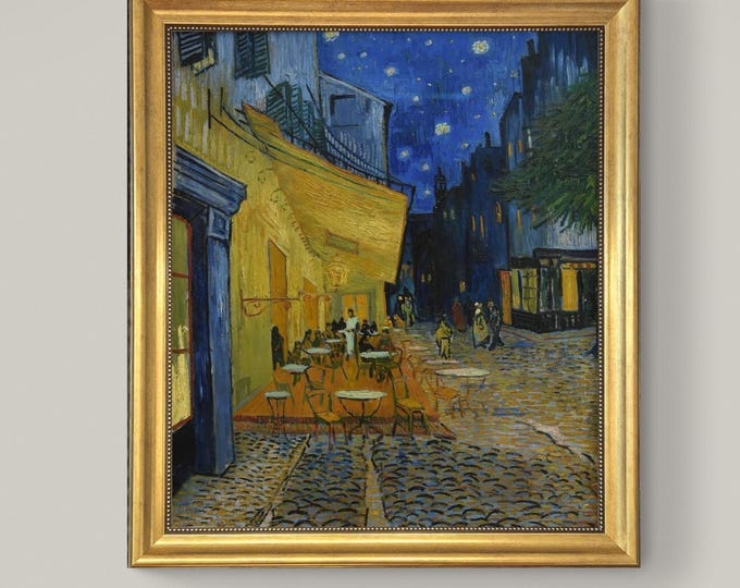 Café Terrace at Night by Van Gogh Framed Canvas Giclée Print, Classic Wall Decor, Fine Art Painting, Vintage Frame, 3D Brush Stroke Texture