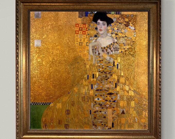Klimt Portrait of Adele Bloch-Bauer Print on canvas: Brushstroke Texture, Golden Vintage Frame
