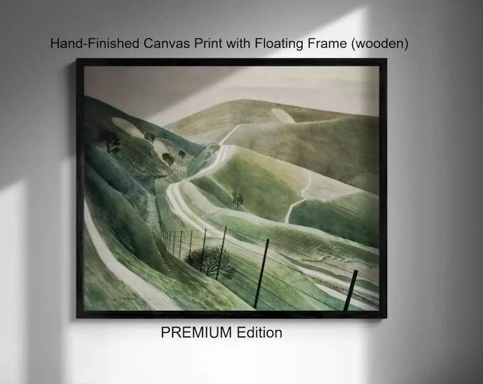 Eric Ravilious Chalk Paths Canvas Print, Floating Frame and Brush Strokes, Nature Wall Art