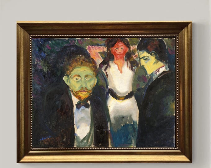Edvard Munch Jelousy Giclée Canvas Print with Brush Stroke Texture and Vintage Gold Frame