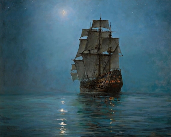 帆船の海洋画 DAWSON Montague Dawson Crescent Moon Sailing Ship Print, Maritime Art - Etsy