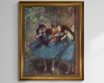 Degas Dancers in Blue: Giclée Canvas Print with Golden Vintage Frame