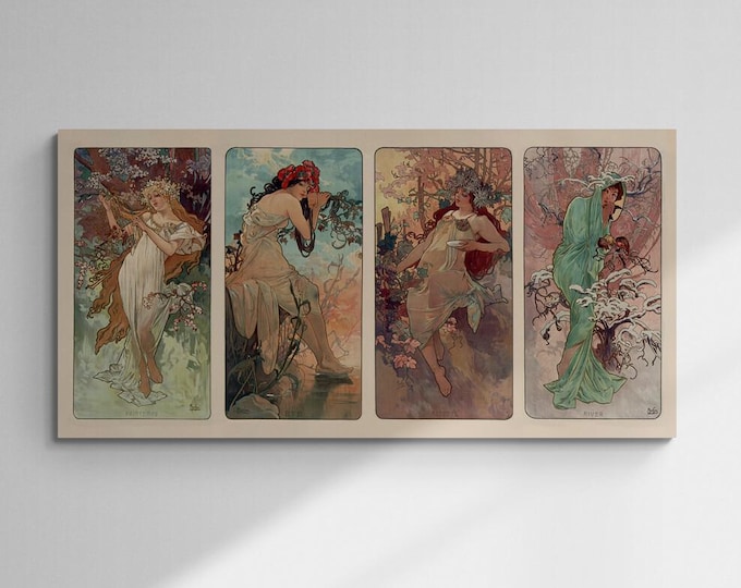 Timeless Art Nouveau: Alfons Mucha - Four Seasons | Fine Art Print | Art Paper, Poster, Canvas or Hand Finished Print with brush strokes