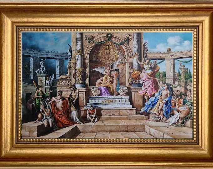 Greek Gods oil painting 3D hand finished premium print on canvas with brush strokes and golden vintageous frame looks like original art