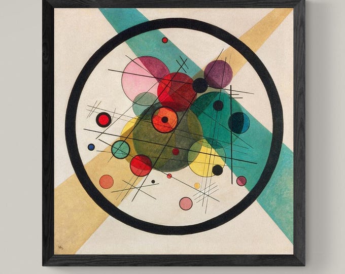 Wassily Kandinsky Circles in a Circle, Giclee Print on Canvas or Museum-Quality Canvas with Hand-Applied Brush Strokes for Authentic Look