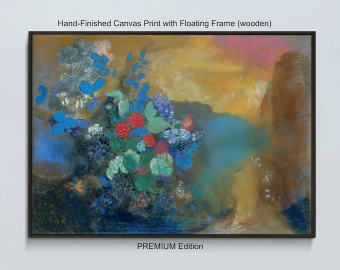 Odilon Redon - Ophelia Among the Flowers Canvas Print, Floating Frame and Brush Strokes