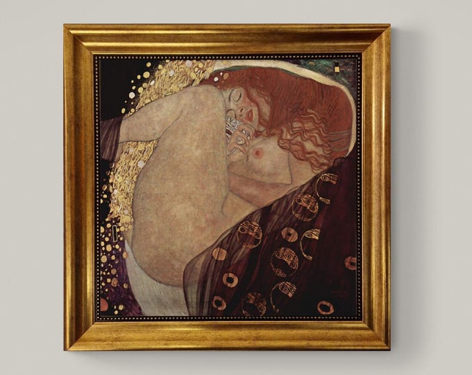 Gustav Klimt Danae Reproduction: Art Nouveau Canvas Print in Gold Vintage Frame