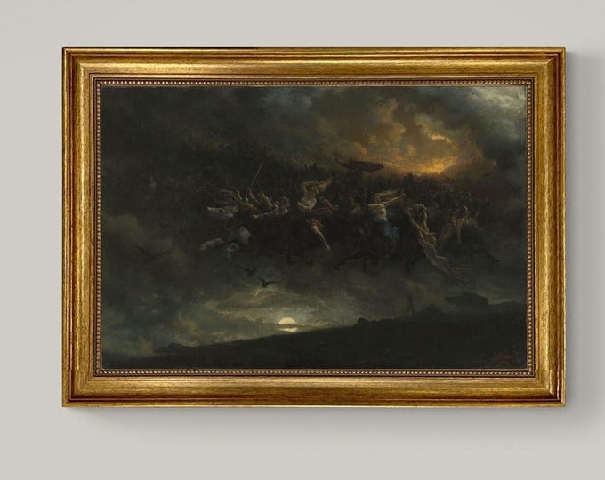 The wild Hunt of Odin by Peter Nicolai Arbo, 3D Hand-finish canvas with brush strokes, looks like original, Golden Vintage Frame