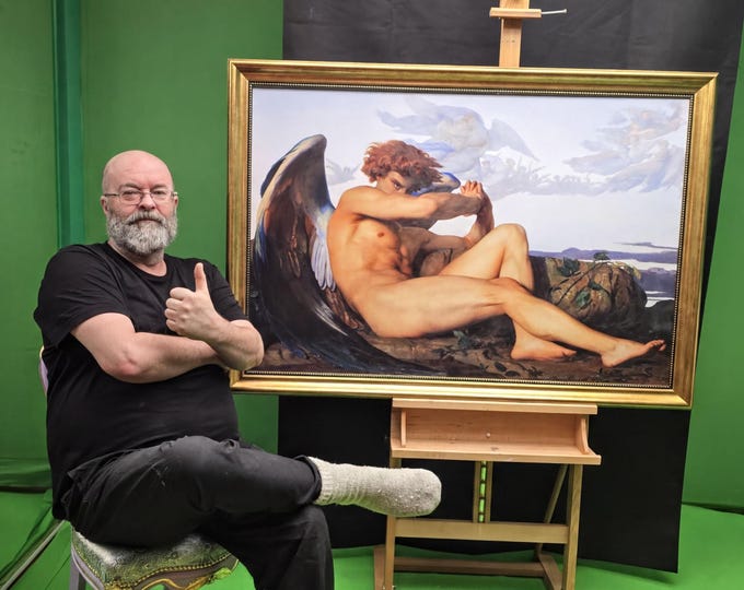 Fallen Angel Canvas Print by Alexandre Cabanel, Brush Strokes, Vintage Golden Frame