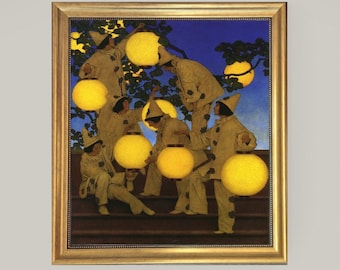 Lantern Bearers by Maxfield Parrish framed reproduction, 3D Hand-finish canvas with brush strokes, looks like original, Golden Vintage Frame