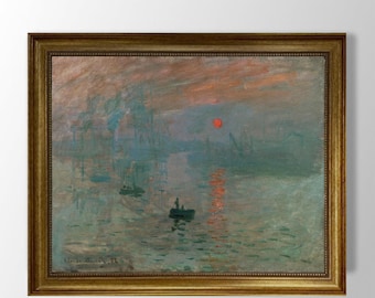 Monet's Impression Sunrise: Hand-Finished Canvas Print with Vintage Gold Frame