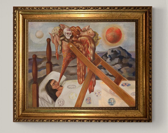 Without Hope Canvas Print: Frida Kahlo Art - Gold Wood Frame and Brush Strokes