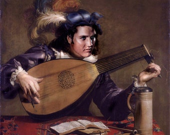 Unique Portrait of Elvis Presley - Elvis Serenades: Lute Player Art Print Inspired by Theodor Rombouts