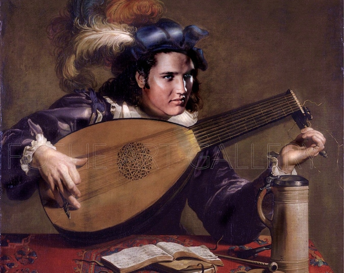 Unique Portrait of Elvis Presley - Elvis Serenades: Lute Player Art Print Inspired by Theodor Rombouts