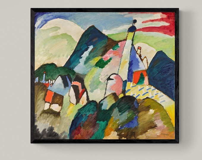 Murnau mit Kirche II by Wassily Kandinsky Large Wall Art on Heavyweight Canvas with Brushstroke Finish | Looks like original | Ready to Hang