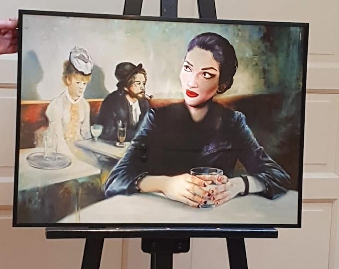 Portrait of Diva Opera Soprano Maria Callas transformed into the famous painting 'In a Café' by Edgar Degas, Maria Callas Art Print
