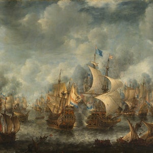 Epic warship painting | The Battle of Terheide | fineart print of original oil painting | Naval painting  | Giclee canvas of battle ships