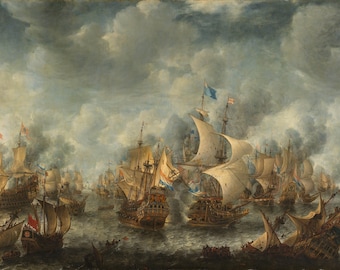 Epic warship painting | The Battle of Terheide | fineart print of original oil painting | Naval painting  | Giclee canvas of battle ships