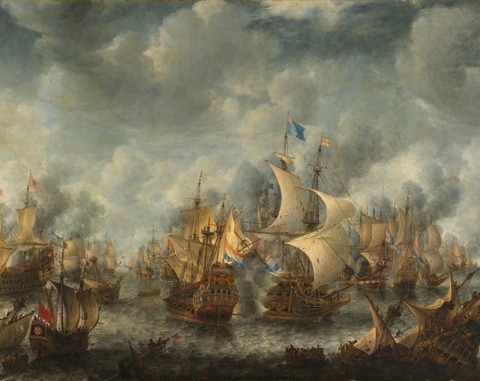 Epic warship painting | The Battle of Terheide | fineart print of original oil painting | Naval painting  | Giclee canvas of battle ships
