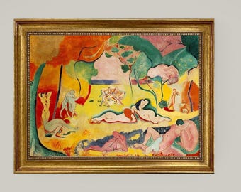 The Joy Of Life by Henri Matisse |  Giclée Canvas Premium Print with Brush Strokes | Wooden Golden Vintage Frame for Classic Masterpiece