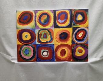 Kandinski Art Print: Color Study Squares with Circles, Textured Canvas Print