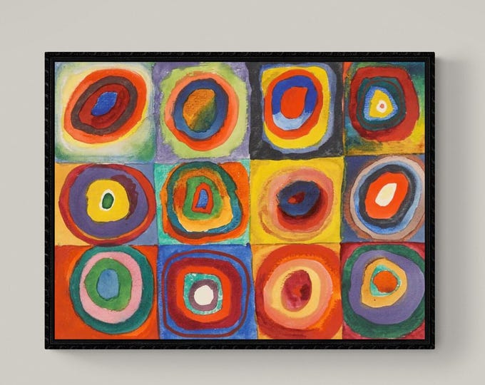 Kandinsky Color Study Squares with Concentric Circles, Large Art, Heavyweight Canvas, 3D hand finish print with brush strokes, Ready to Hang