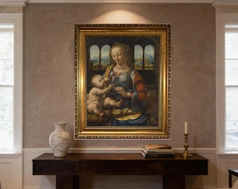 Madonna of the Carnation Painting Print: Religious Canvas Art (Framed, Hand-Brushed)