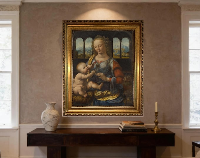 Madonna of the Carnation Painting Print: Religious Canvas Art (Framed, Hand-Brushed)