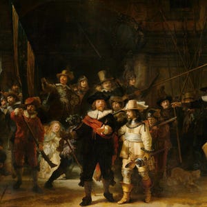 La ronda di notte di Rembrandt - Stampa artistica di riproduzione premium su tela e carta o stampa con texture 3D con pennellate, sembra l'originale