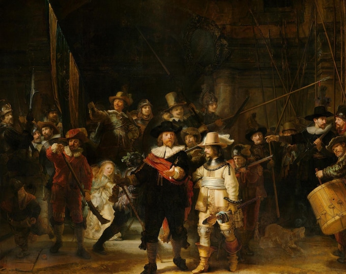 The Night Watch by Rembrandt - Premium Reproduction Art Print on Canvas & Paper or 3D texture print with brush strokes, looks like original