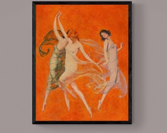 Dance of Three Muses | Warren B. Davis | Texture Canvas Print  | Floating Frame and Brush Strokes