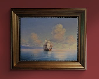 Aivazovsky Ship Giclée Canvas Print | 3D Brush Stroke, Golden Vintage Frame