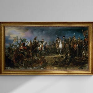 Battle of Austerlitz 1805 Francois Pascal Simon Gerard canvas premium print with brush strokes and golden vintageous frame like original art