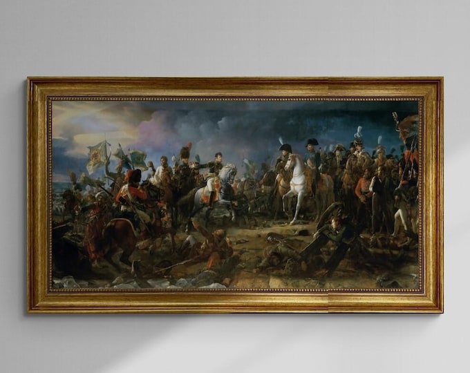 Battle of Austerlitz 1805 Francois Pascal Simon Gerard canvas premium print with brush strokes and golden vintageous frame like original art