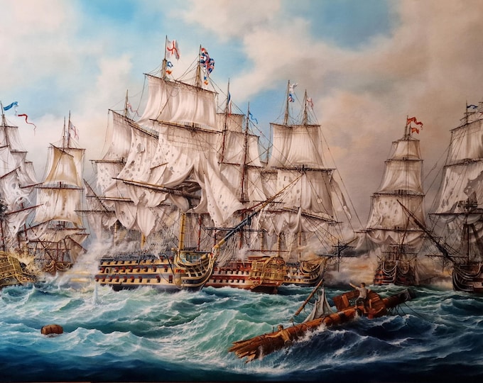Battle of Trafalgar | Framed Giclée Canvas Print of original oil painting | HMS Victory | Tall ship decoration