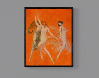 Dance of Three Muses | Warren B. Davis | Texture Canvas Print  | Floating Frame and Brush Strokes