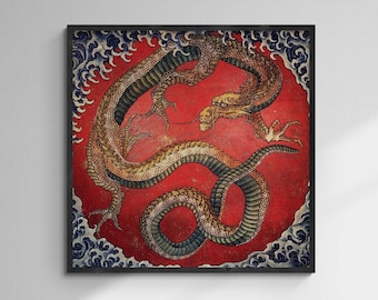 Dragon by Katsushika Hokusai Premium Reproduction Art Print on Canvas or hand finish 3D print with brush strokes, look like original art