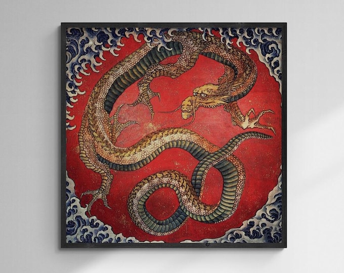 Dragon by Katsushika Hokusai Premium Reproduction Art Print on Canvas or hand finish 3D print with brush strokes, look like original art