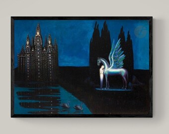 Venus and Pegasus Art Print with Floating Frame and Brush Strokes