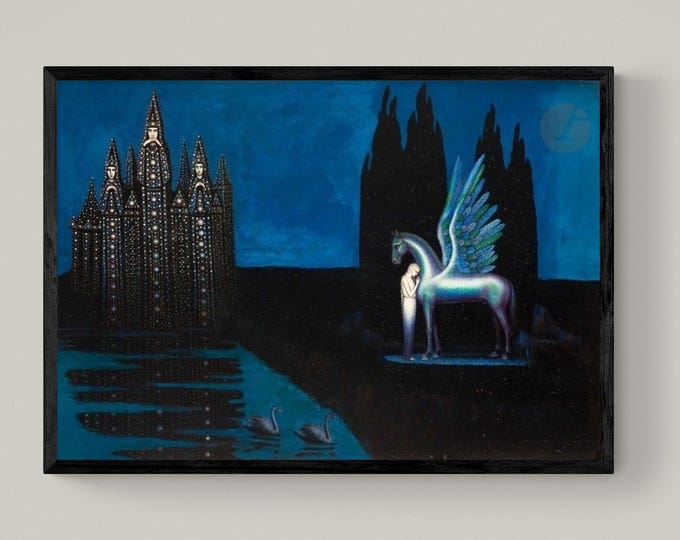 Venus and Pegasus Art Print with Floating Frame and Brush Strokes